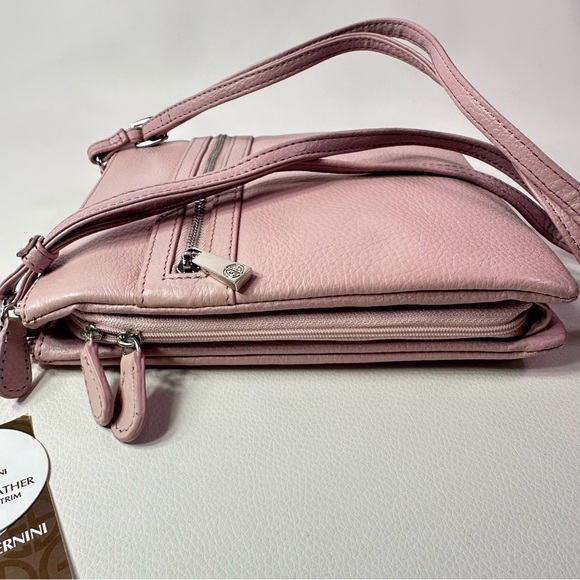 NEW Women's Gianni Bernini Pink Rose Triple Zip Dasher Leather Crossbody - Picture 9 of 12